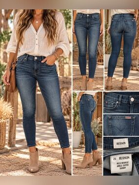 Hudson Jeans Nico Midrise Ankle Super Skinny Jeans - Dark Blue Wash
